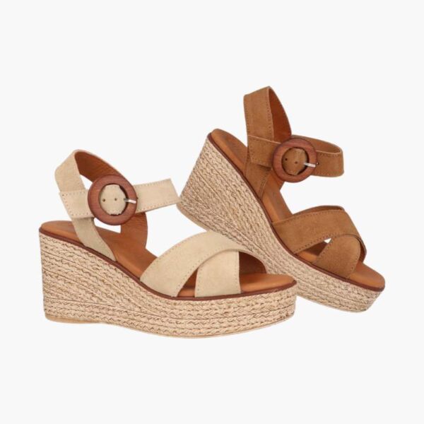 Sandalias de Cuña con tira cruzada de piel